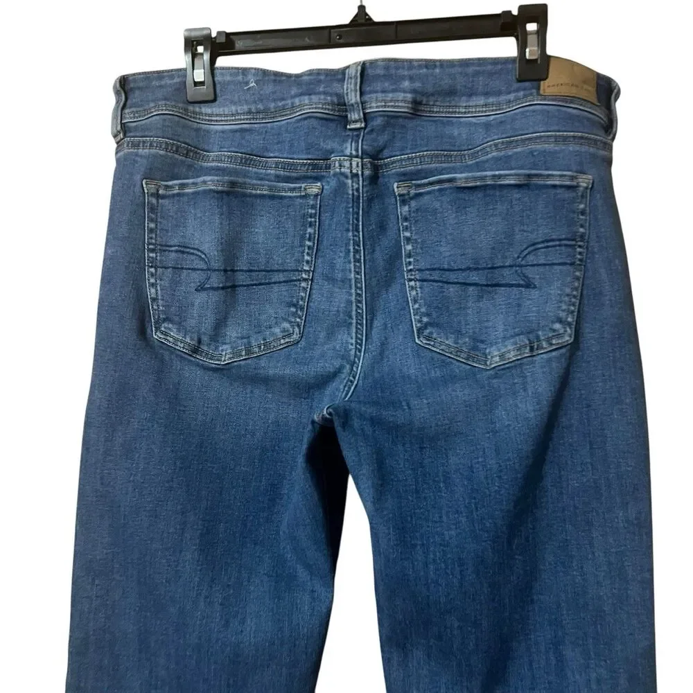 American Eagle Kick Boot Jeans Womens Size 14 Long Distressed Next Level Stretch - Picture 4 of 7